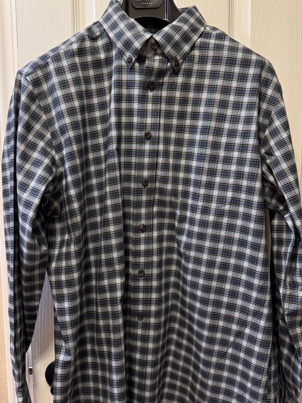 L.L. Bean Men's Blue and Green Plaid Button-Down Shirt - Men L